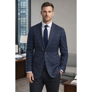 Brooks Brothers‎ Regent Fit Navy Plaid Blazer Jacket Men's 40R Cotton Italy